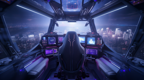 Futuristic chairless cockpit in spaceship Futuristic chairless cockpit in spaceship