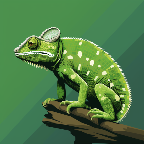 Colorful chameleon on green background