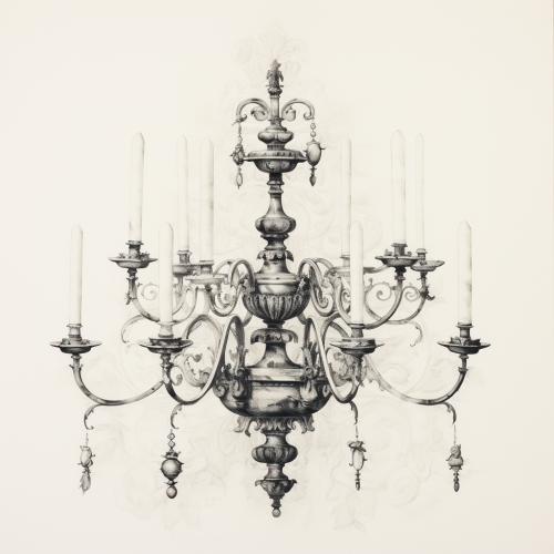 Chandelier Etching White Background