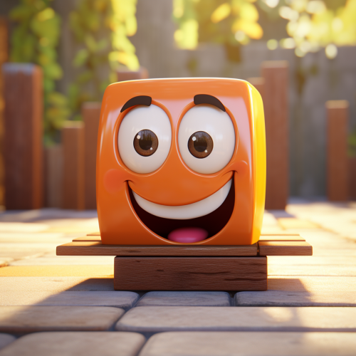 3D character with smiley face on screen