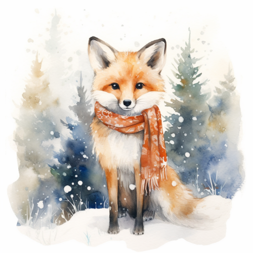 Cute fox in winter forest