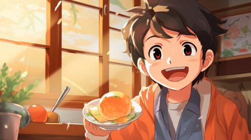 Elementary school boy enjoying breakfast
