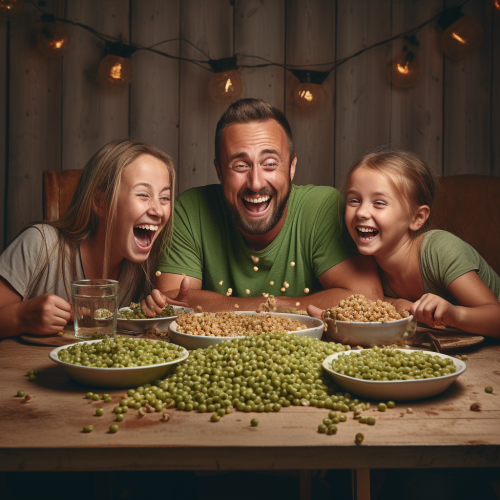 Family enjoying delicious pea dishes Family enjoying delicious pea dishes