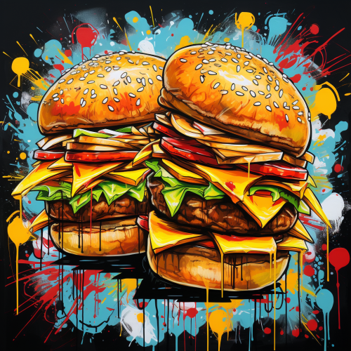 Graffiti-style cheeseburgers as separate items Graffiti-style cheeseburgers as separate items