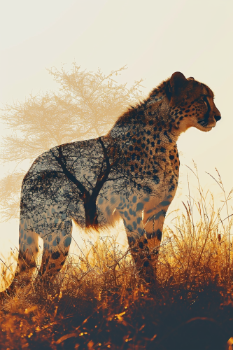 Full Body Cheetah Silhouette in African Savannah