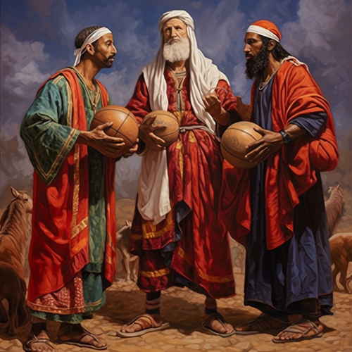 Biblical oil painting of Chicago Bulls Nativity Scene