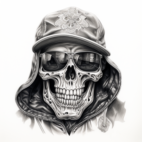 Chicano Gangster Skull Drawing Art
