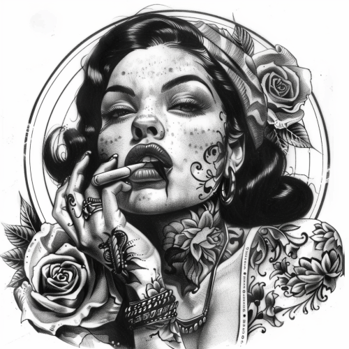Chicano woman tattoo design black grey Chicano woman tattoo design black grey