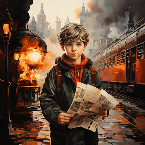 Child with Newspaper Looking from Train Child with Newspaper Looking from Train