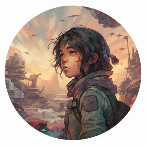Brave child warrior in apocalyptic world Brave child warrior in apocalyptic world