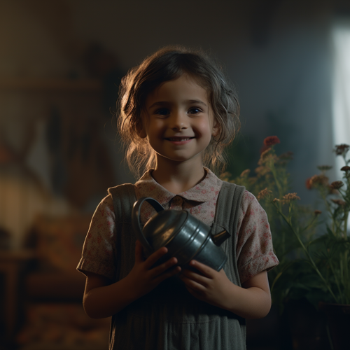 Child with Watering Can Smiling