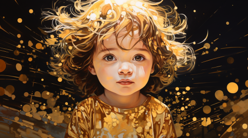 Child's Artwork in Gold Colors