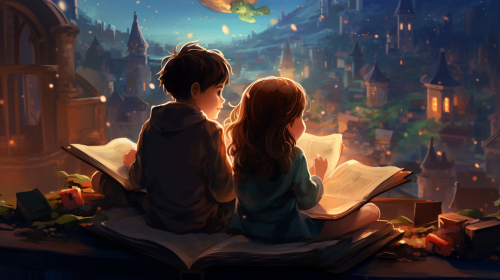 Children reading book together