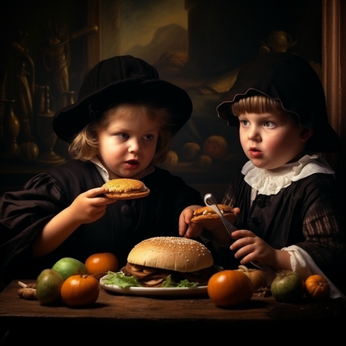 Children enjoying a tasty hamburger meal