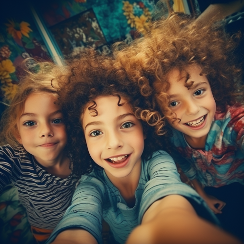 Children Taking Selfie with Color Noise
