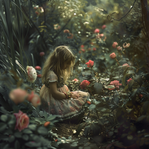 Children exploring magical flowers in garden