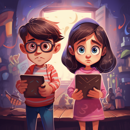 Illustration of children not allowed to use iPad