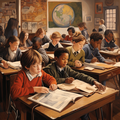 Group of students learning in classroom Group of students learning in classroom