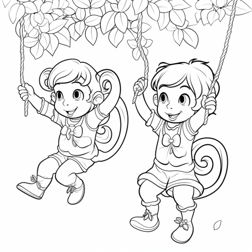 Cartoon chimp swinging with bananas