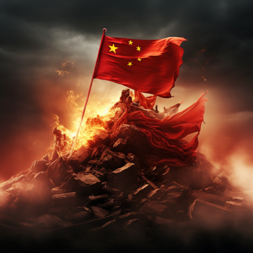 China economic slowdown with burning flags