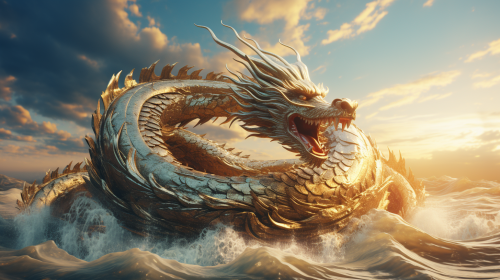 Majestic Chinese Dragon Soaring in the Sky