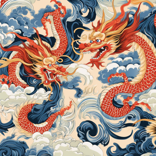 Chinese dragon textile pattern with multiple dragons
