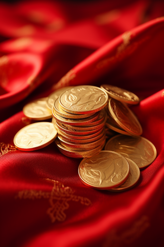 Chinese gold coins on red cloth
