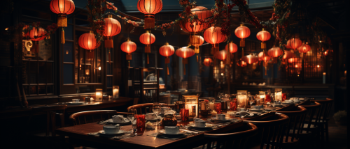 Traditional Chinese restaurant with paper lanterns
