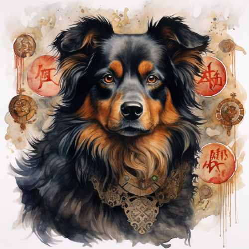 Colorful Chinese Zodiac Dog Watercolour Illustration