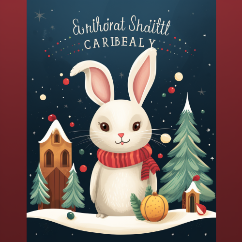 Cute rabbit with winter hat and scarf