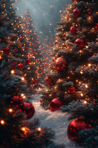 Christmas shopping mall with magical lights and presents