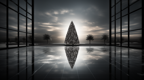 Elegant Christmas Tree and Abstract Retrowave Art