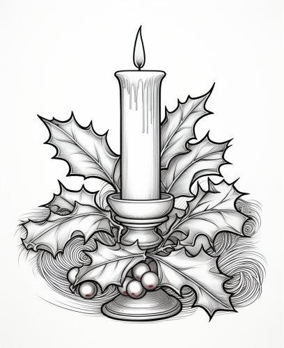 Black and White Christmas Candle and Holly with Berries Garland