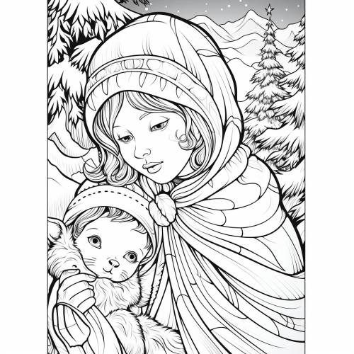 Coloring page with Christmas-themed illustrations