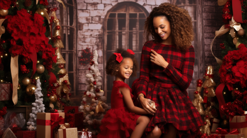 Mother and Child in Christmas Holiday Theme