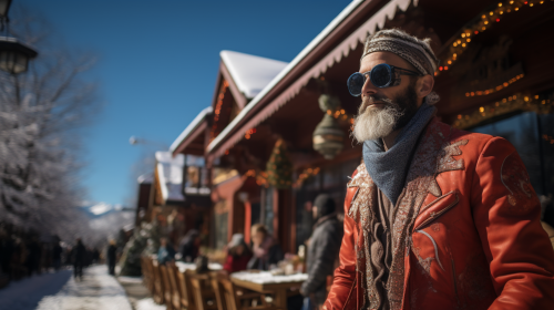 Christmas in Mountain Resort with Snow-covered Mountains