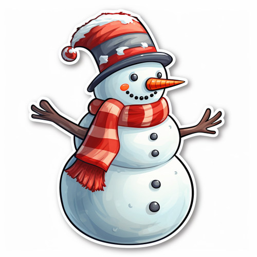 Christmas snowman sticker on white background