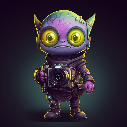 Adorable chubby alien with camera capturing memories