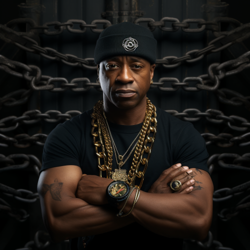 Chuck D wearing tank top and gold chains in Barbieland