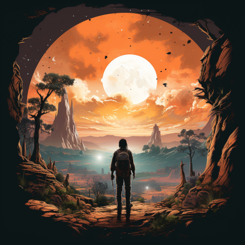 Cinema poster with alien mountain temple