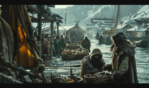 People selling goods on dock