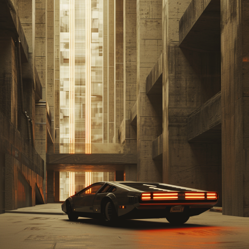 Car driving in a cinematic city