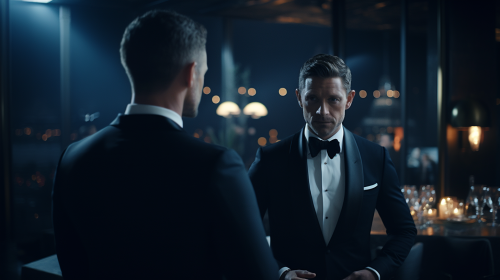 Cinematic night scene with two men in suits