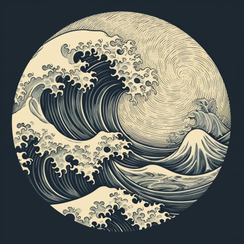 Circular Yin Yang Logo with Ocean Waves Circular Yin Yang Logo with Ocean Waves