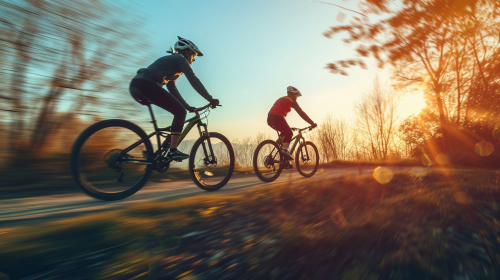 Exciting city bike race fullbody shot