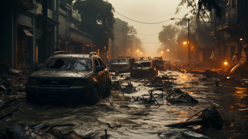 Image depicting city flooding disaster and destruction