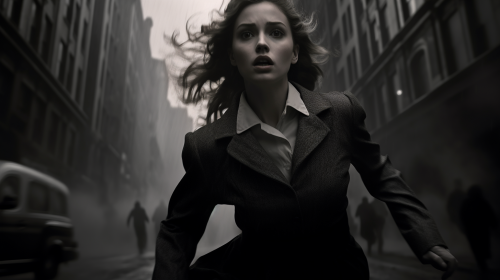 Woman running in fear in the city