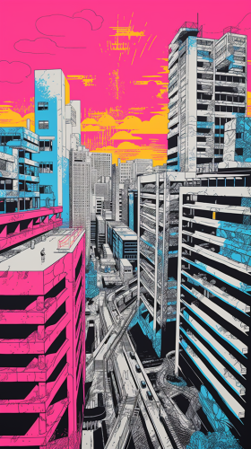 Urban Cityscape with Vibrant Neon Colors Urban Cityscape with Vibrant Neon Colors