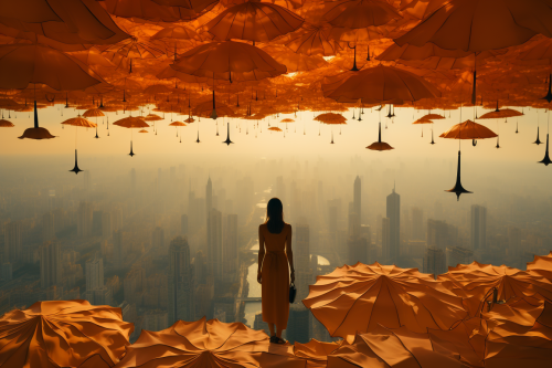 Lifelike Parasol Ridges in City Sky