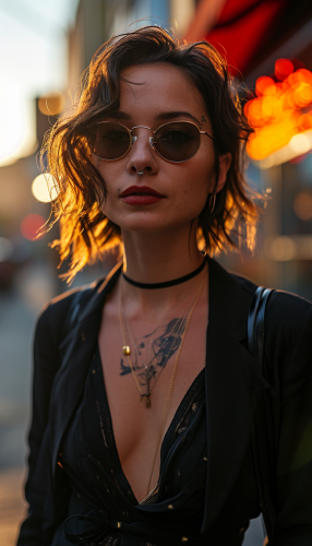 Beautiful woman on city street photo shoot location